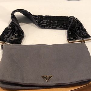 Prada vintage Couture Runway Fabric swing beaded strap handbag New Never worn